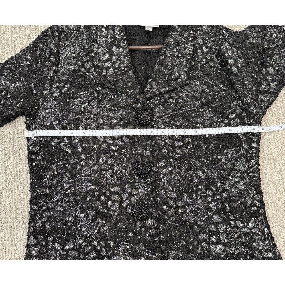 JM Collection Womens Black Textured Jacket Blazer L Buttons Metallic Speckle - Picture 7 of 7